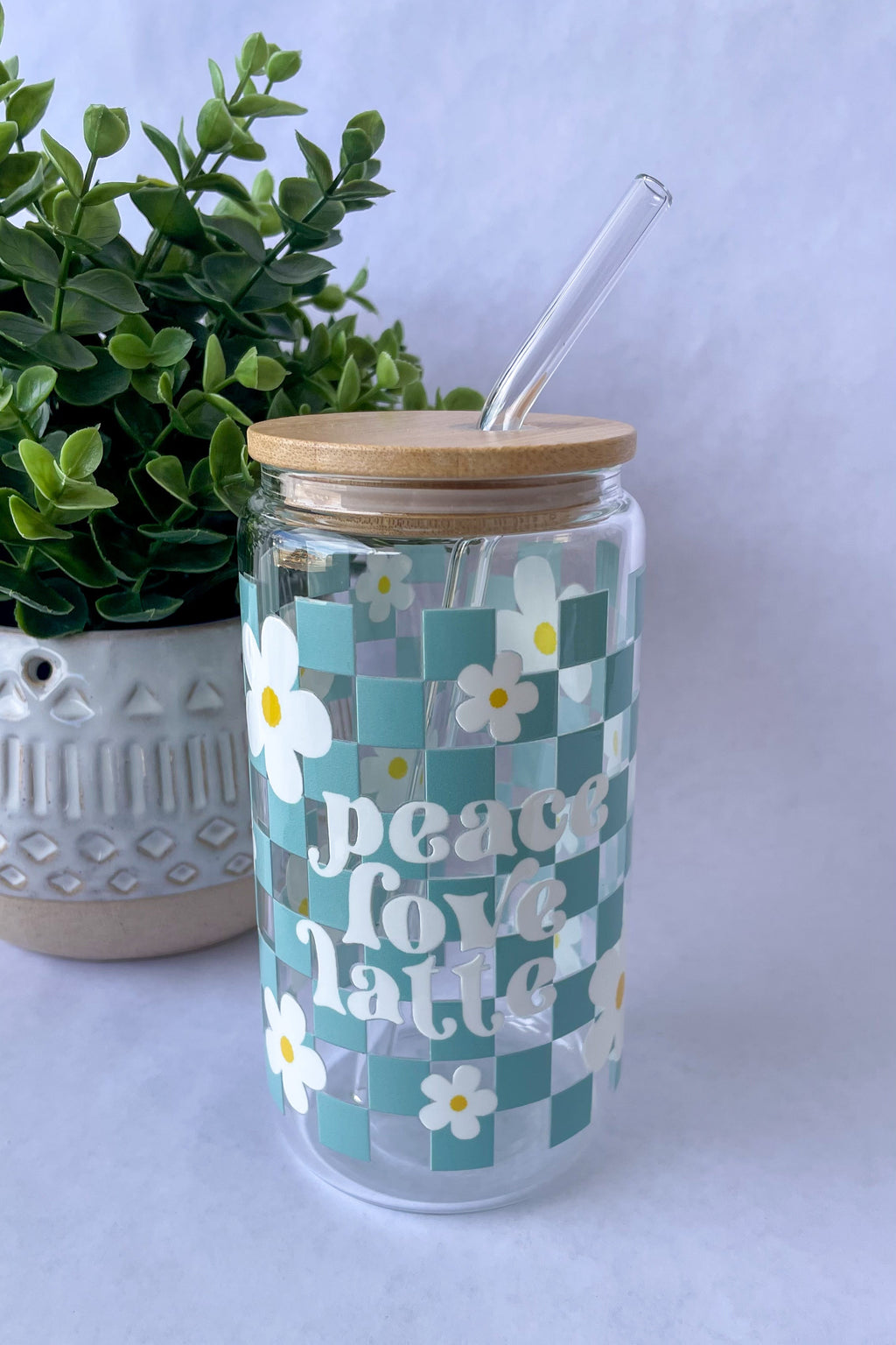 Peace Love Latte Glass Cup