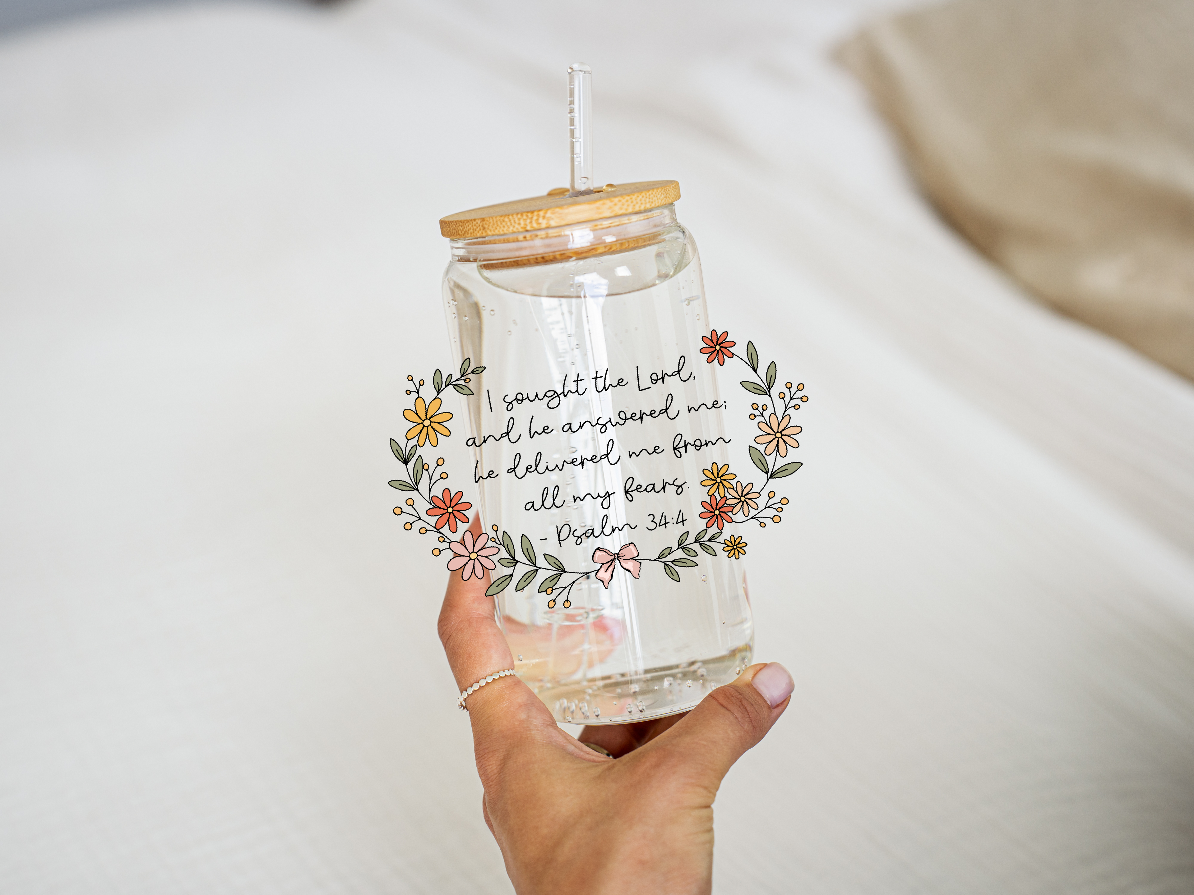 Psalm 34:4 Glass Cup